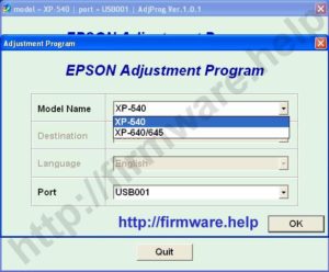 Epson XP-540, XP-640, XP-645 Adjustment Program