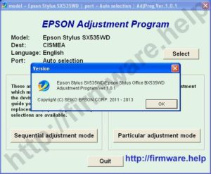 Epson SX535WD, BX535WD Adjustment Program