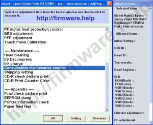 Epson PX720WD Reset